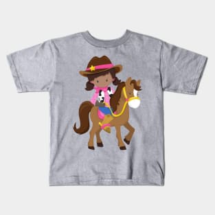 African American Girl, Cowgirl, Sheriff, Horse Kids T-Shirt